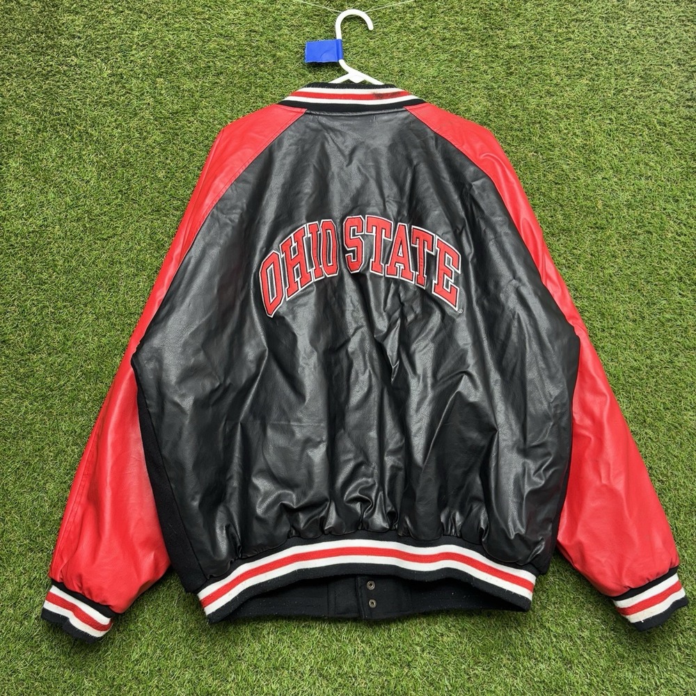 Vintage Ohio State Buckeyes Jacket Mens 2XL Faux Leather Steve and Barrys OSU